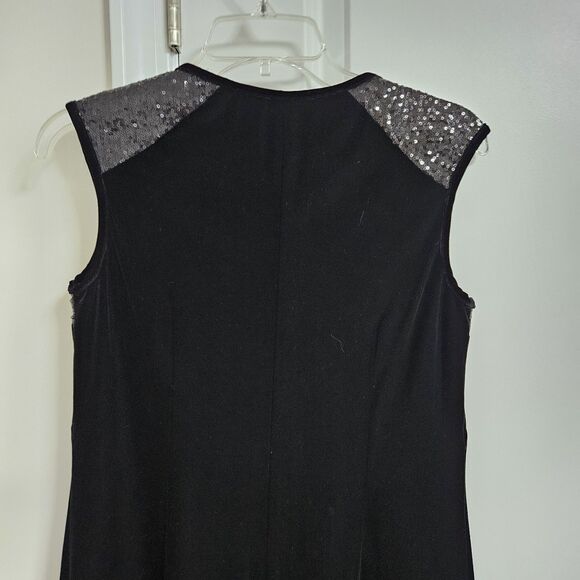 LAUNDRY by Design Velvet Sequin Shift Dress Women’s 6 Black Cut Out Knee Length - Picture 9 of 11